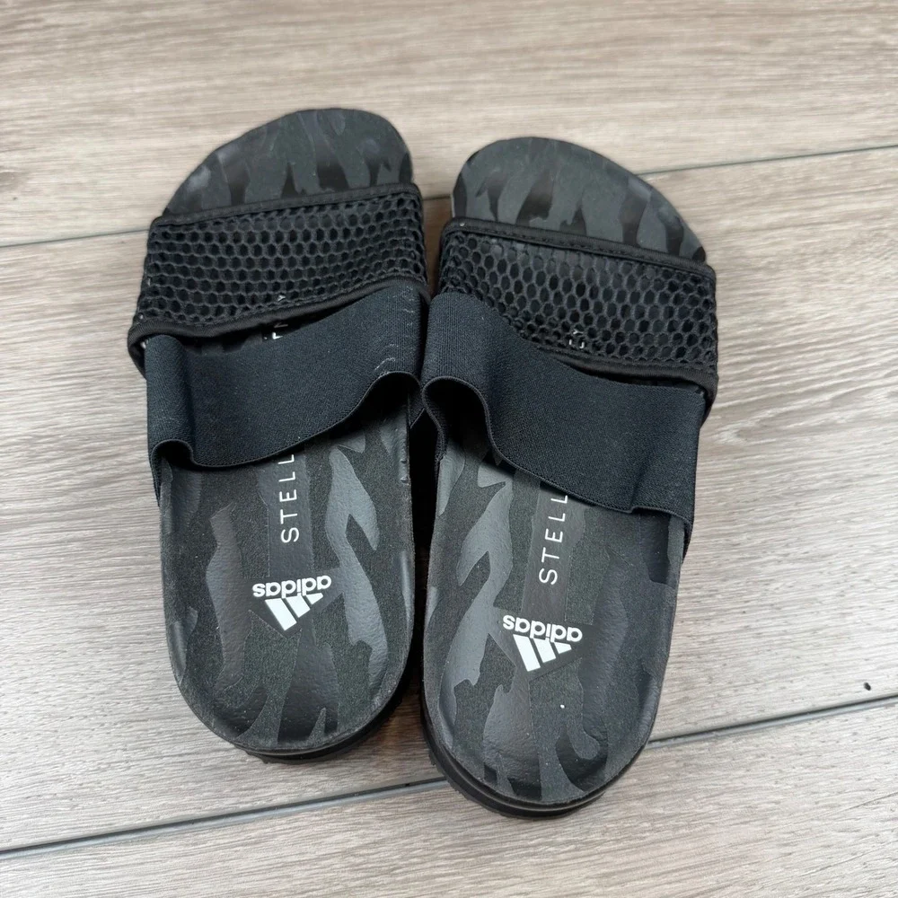 Adidas Stella McCartney Women Slide Sandals Mesh Elastic Strap Black FY1164 Sz 7